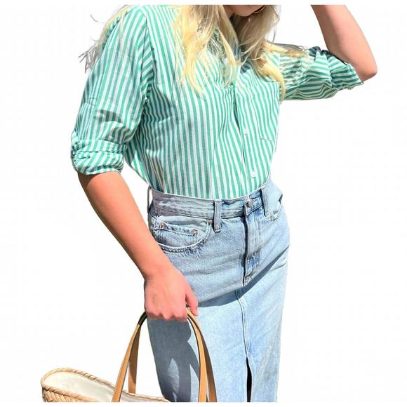 NEW MILLE sofia button down top in kelly stripe - Picture 5 of 5